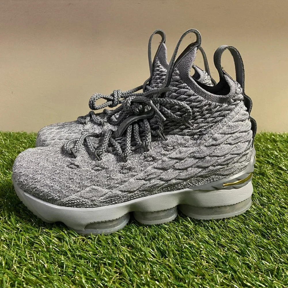 Nike Lebron XV City Edition Wolf Grey Fabric Gold Boys 4Y Womens 5.5 922811-005